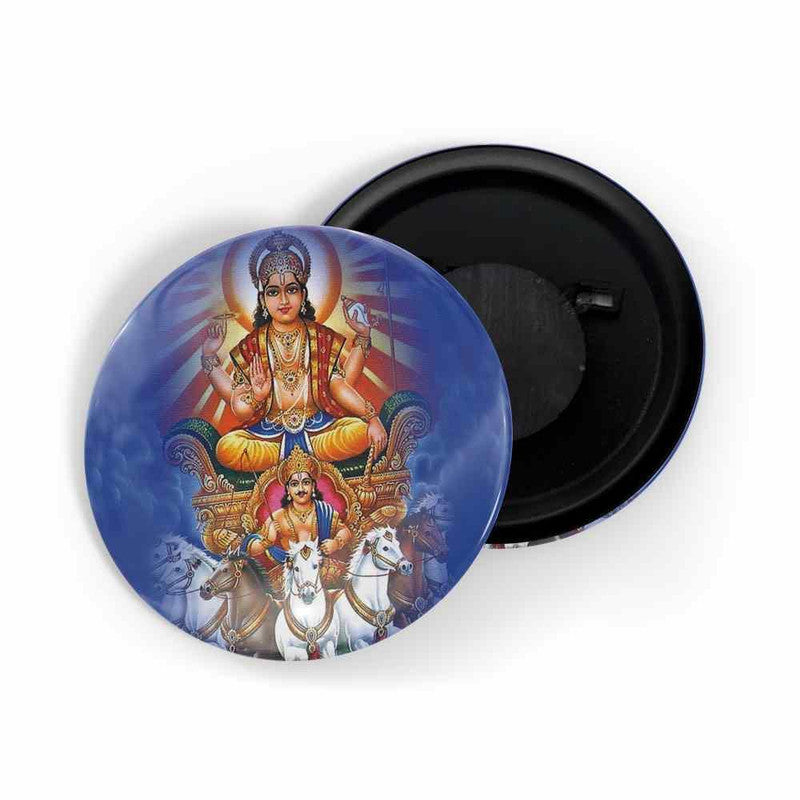 dhcrafts Round Fridge Magnet Blue color Surya Dev D1 Glossy Finish Design Pack of 1 (58 mm)